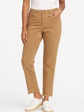 Charlie B Khaki Cropped Jeans Raw Hem Stretch Mid Rise Size 14